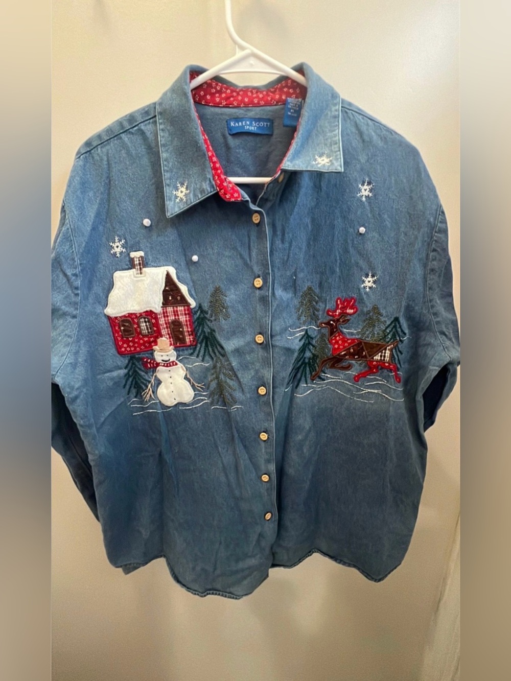 Karen Scott embroidered denim shirt // XL